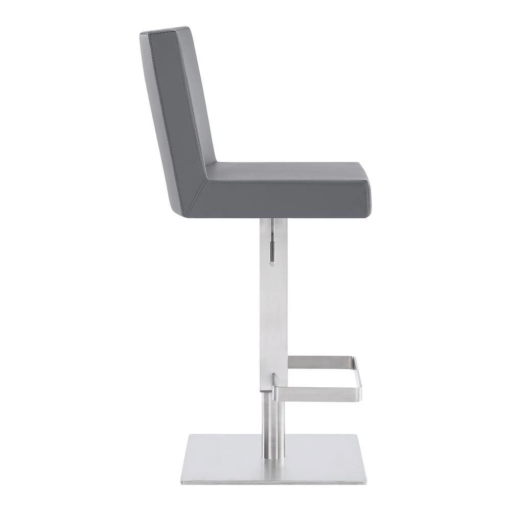 Cleaon Contemporary Adjustable 35-43.5 in. Swivel Bar Stool in Brushed Stainless Steel and Grey Faux Leather by Armen Living 7 Cleaon Contemporary Adjustable 35-43.5 in. Swivel Bar Stool in Brushed Stainless Steel and Grey Faux Leather by Armen Living - Image 5