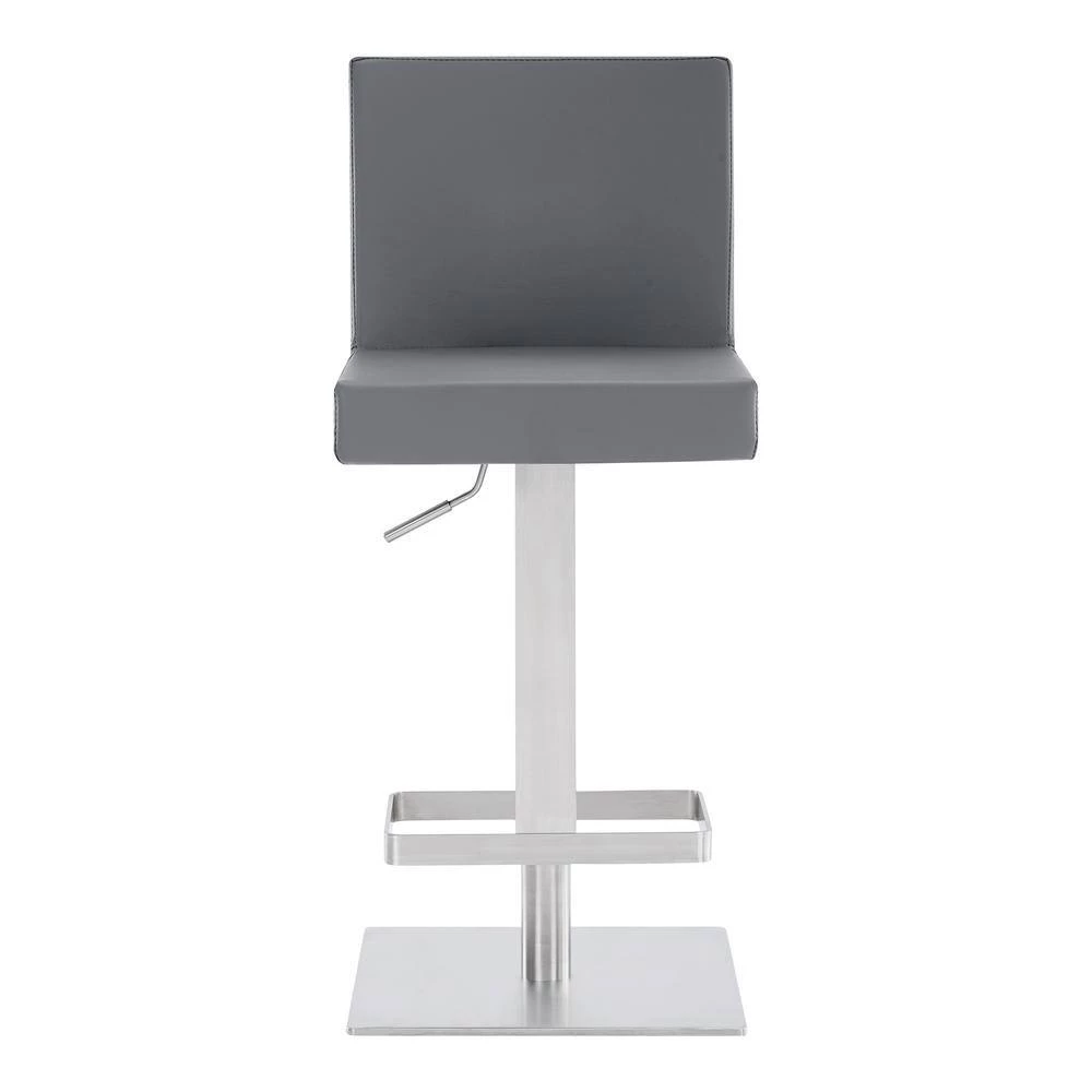 Cleaon Contemporary Adjustable 35-43.5 in. Swivel Bar Stool in Brushed Stainless Steel and Grey Faux Leather by Armen Living 6 Cleaon Contemporary Adjustable 35-43.5 in. Swivel Bar Stool in Brushed Stainless Steel and Grey Faux Leather by Armen Living - Image 4