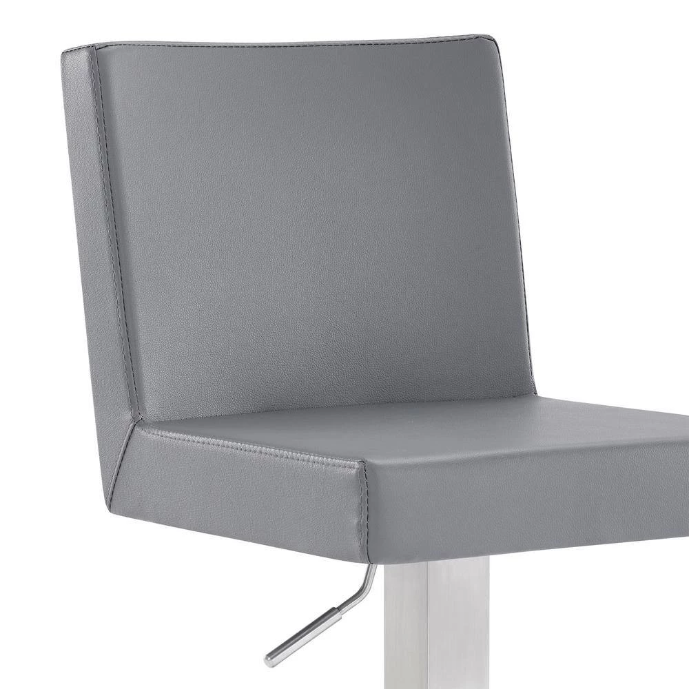 Cleaon Contemporary Adjustable 35-43.5 in. Swivel Bar Stool in Brushed Stainless Steel and Grey Faux Leather by Armen Living 4 Cleaon Contemporary Adjustable 35-43.5 in. Swivel Bar Stool in Brushed Stainless Steel and Grey Faux Leather by Armen Living - Image 2