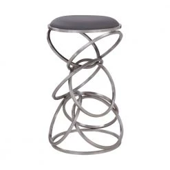 Kelila Contemporary 26 in. Counter Height in Brushed Stainless Steel Finish and Grey Faux Leather Bar Stool by Armen Living