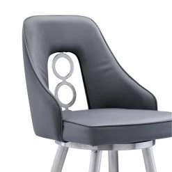 Perrin Contemporary 26 in. Counter Height in Brushed Stainless Steel Finish and Grey Faux Leather Bar Stool by Armen Living 15 Perrin Contemporary 26 in. Counter Height in Brushed Stainless Steel Finish and Grey Faux Leather Bar Stool by Armen Living -Armen Living Online Shop gray brushed stainless steel armen living bar stools 721535738175 1f 1000