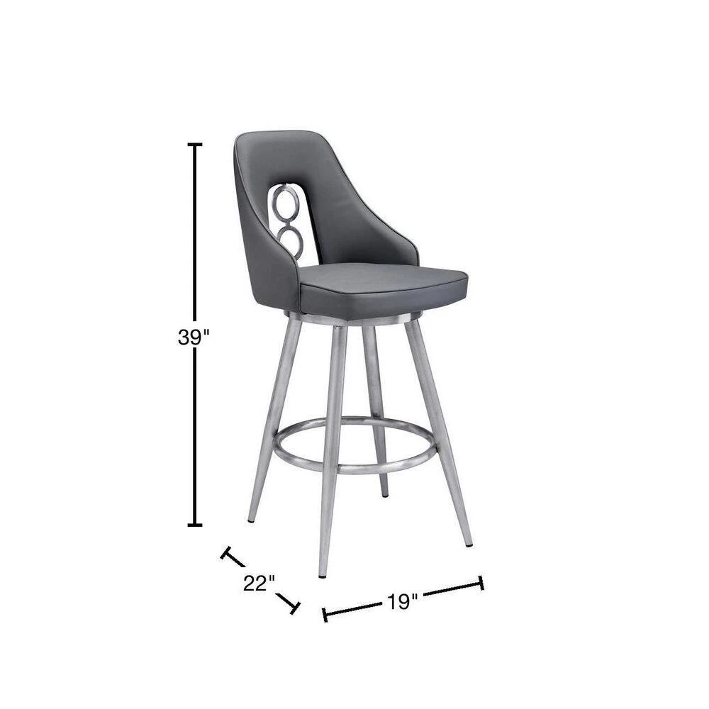 Perrin Contemporary 26 in. Counter Height in Brushed Stainless Steel Finish and Grey Faux Leather Bar Stool by Armen Living 4 Perrin Contemporary 26 in. Counter Height in Brushed Stainless Steel Finish and Grey Faux Leather Bar Stool by Armen Living - Image 2