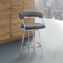 Romilly Contemporary 30 in. Bar Height in Brushed Stainless Steel Finish and Grey Faux Leather Bar Stool by Armen Living 19 Romilly Contemporary 30 in. Bar Height in Brushed Stainless Steel Finish and Grey Faux Leather Bar Stool by Armen Living -Armen Living Online Shop gray brushed stainless steel armen living bar stools 721535738243 31 1000