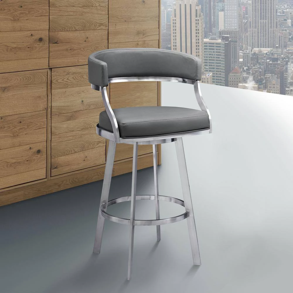 Romilly Contemporary 30 in. Bar Height in Brushed Stainless Steel Finish and Grey Faux Leather Bar Stool by Armen Living 11 Romilly Contemporary 30 in. Bar Height in Brushed Stainless Steel Finish and Grey Faux Leather Bar Stool by Armen Living - Image 9