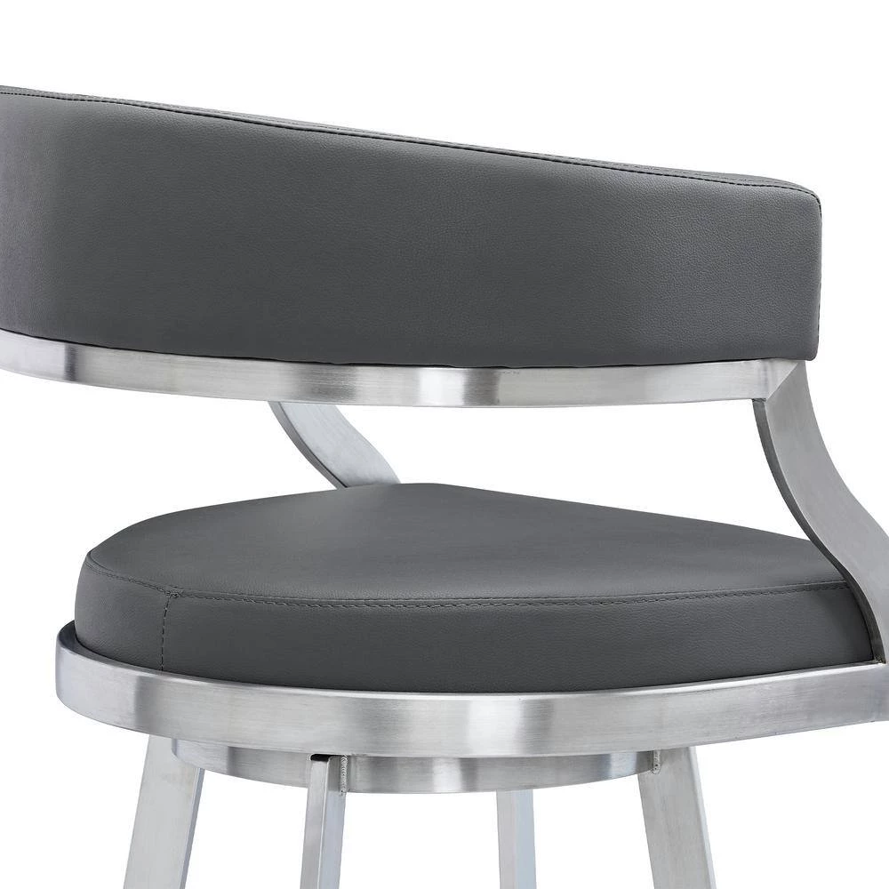 Romilly Contemporary 30 in. Bar Height in Brushed Stainless Steel Finish and Grey Faux Leather Bar Stool by Armen Living 8 Romilly Contemporary 30 in. Bar Height in Brushed Stainless Steel Finish and Grey Faux Leather Bar Stool by Armen Living - Image 6