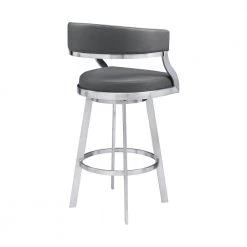 Romilly Contemporary 30 in. Bar Height in Brushed Stainless Steel Finish and Grey Faux Leather Bar Stool by Armen Living 14 Romilly Contemporary 30 in. Bar Height in Brushed Stainless Steel Finish and Grey Faux Leather Bar Stool by Armen Living -Armen Living Online Shop gray brushed stainless steel armen living bar stools 721535738243 4f 1000