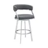 Romilly Contemporary 30 in. Bar Height in Brushed Stainless Steel Finish and Grey Faux Leather Bar Stool by Armen Living -Armen Living Online Shop gray brushed stainless steel armen living bar stools 721535738243 64 1000