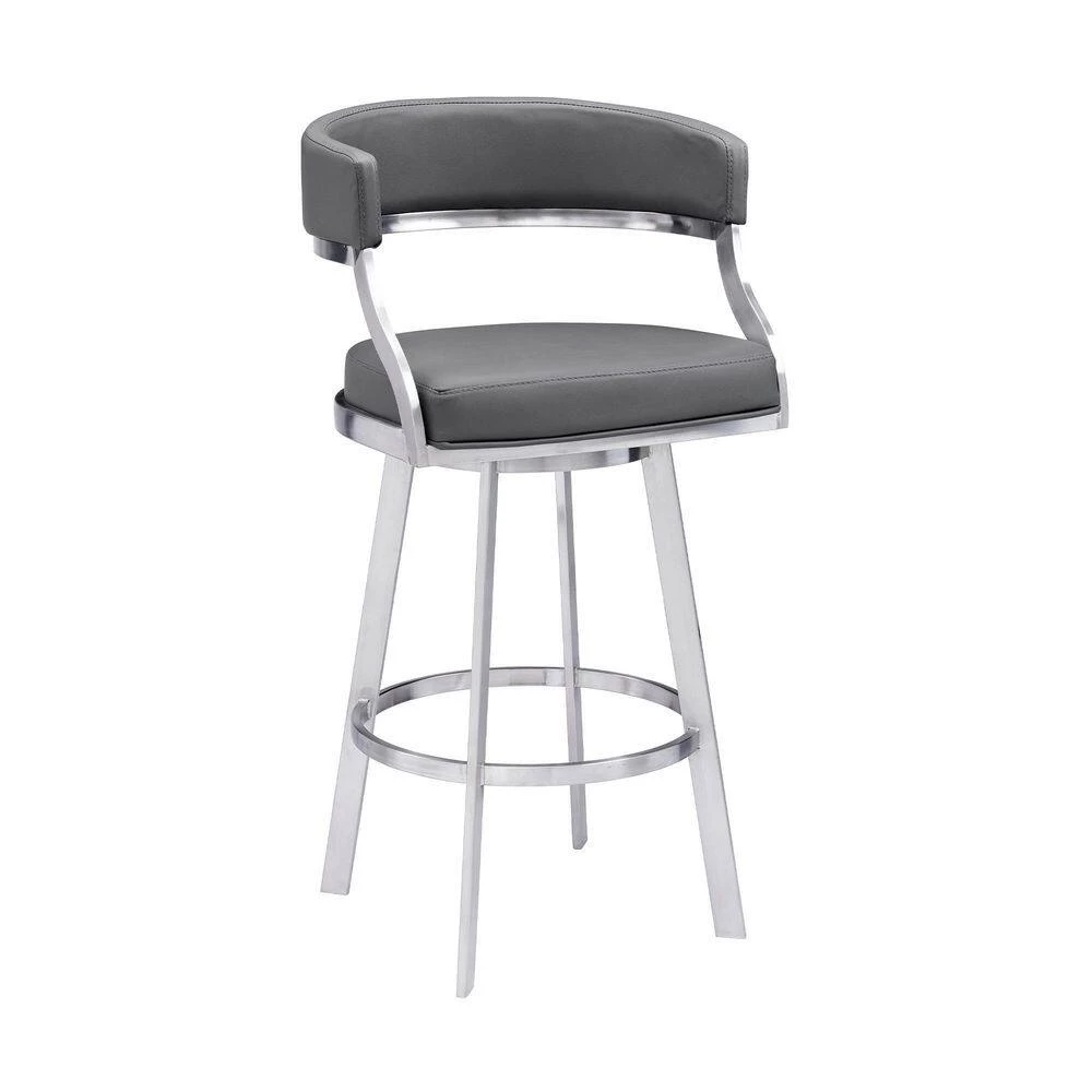 Romilly Contemporary 30 in. Bar Height in Brushed Stainless Steel Finish and Grey Faux Leather Bar Stool by Armen Living 4 Romilly Contemporary 30 in. Bar Height in Brushed Stainless Steel Finish and Grey Faux Leather Bar Stool by Armen Living - Image 2