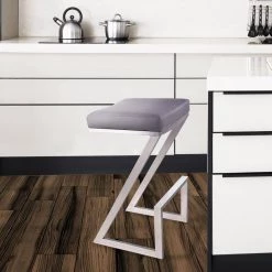 Atlantis 26 in. Backless Bar Stool in Brushed Stainless Steel with Grey Pu upholstery by Armen Living -Armen Living Online Shop gray brushed stainless steel armen living bar stools lcat26bagr 31 1000