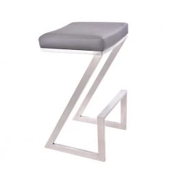 Atlantis 26 in. Backless Bar Stool in Brushed Stainless Steel with Grey Pu upholstery by Armen Living
