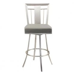 Cleo 26 in. Gray Faux Leather and Brushed Stainless Steel Finish Swivel Bar Stool by Armen Living -Armen Living Online Shop gray brushed stainless steel armen living bar stools lccl26swbagrb201 c3 1000