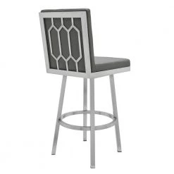 Rochester Grey Swivel Modern Metal and Faux Leather Bar and Counter Stool by Armen Living -Armen Living Online Shop gray brushed stainless steel armen living bar stools lcgebabsgr26 4f 1000
