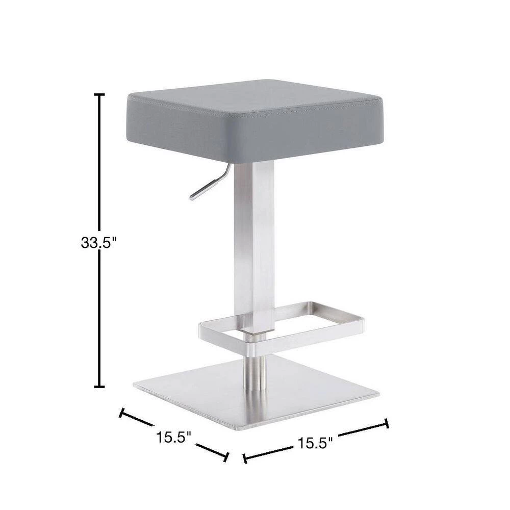 Kaylee Contemporary Swivel Bar Stool in Brushed Stainless Steel and Grey Faux Leather by Armen Living 5 Kaylee Contemporary Swivel Bar Stool in Brushed Stainless Steel and Grey Faux Leather by Armen Living - Image 3