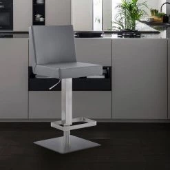 Legacy Contemporary Swivel Bar Stool in Brushed Stainless Steel and Grey Faux Leather by Armen Living -Armen Living Online Shop gray brushed stainless steel armen living bar stools lclgswbabsgr 31 1000