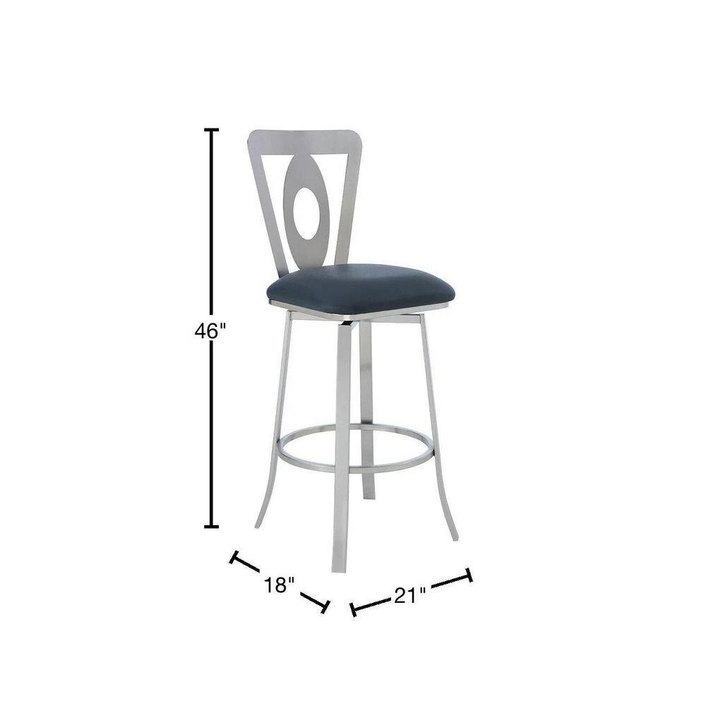Lola Contemporary 30 in. Bar Height Bar Stool in Brushed Stainless Steel Finish and Grey Faux Leather by Armen Living 5 Lola Contemporary 30 in. Bar Height Bar Stool in Brushed Stainless Steel Finish and Grey Faux Leather by Armen Living - Image 3