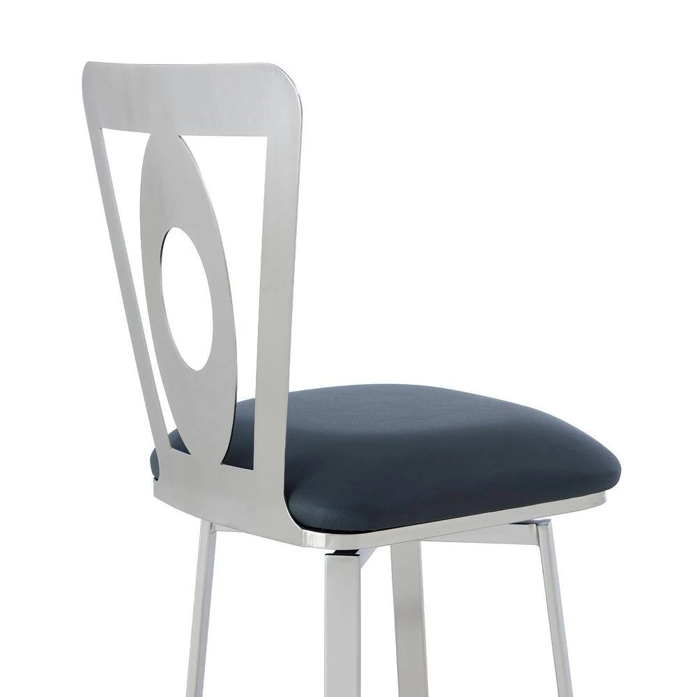 Lola Contemporary 30 in. Bar Height Bar Stool in Brushed Stainless Steel Finish and Grey Faux Leather by Armen Living 8 Lola Contemporary 30 in. Bar Height Bar Stool in Brushed Stainless Steel Finish and Grey Faux Leather by Armen Living - Image 6