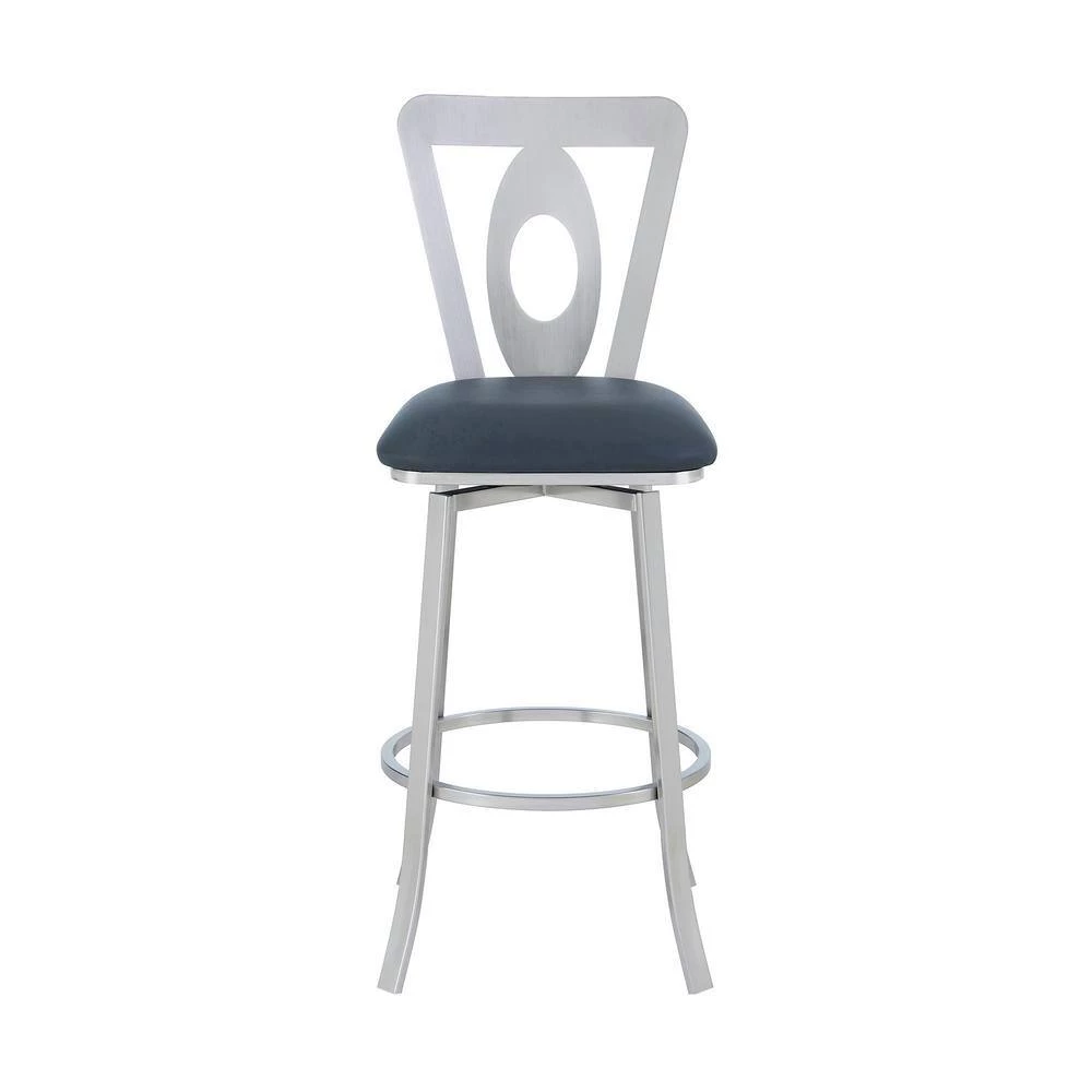 Lola Contemporary 30 in. Bar Height Bar Stool in Brushed Stainless Steel Finish and Grey Faux Leather by Armen Living 6 Lola Contemporary 30 in. Bar Height Bar Stool in Brushed Stainless Steel Finish and Grey Faux Leather by Armen Living - Image 4