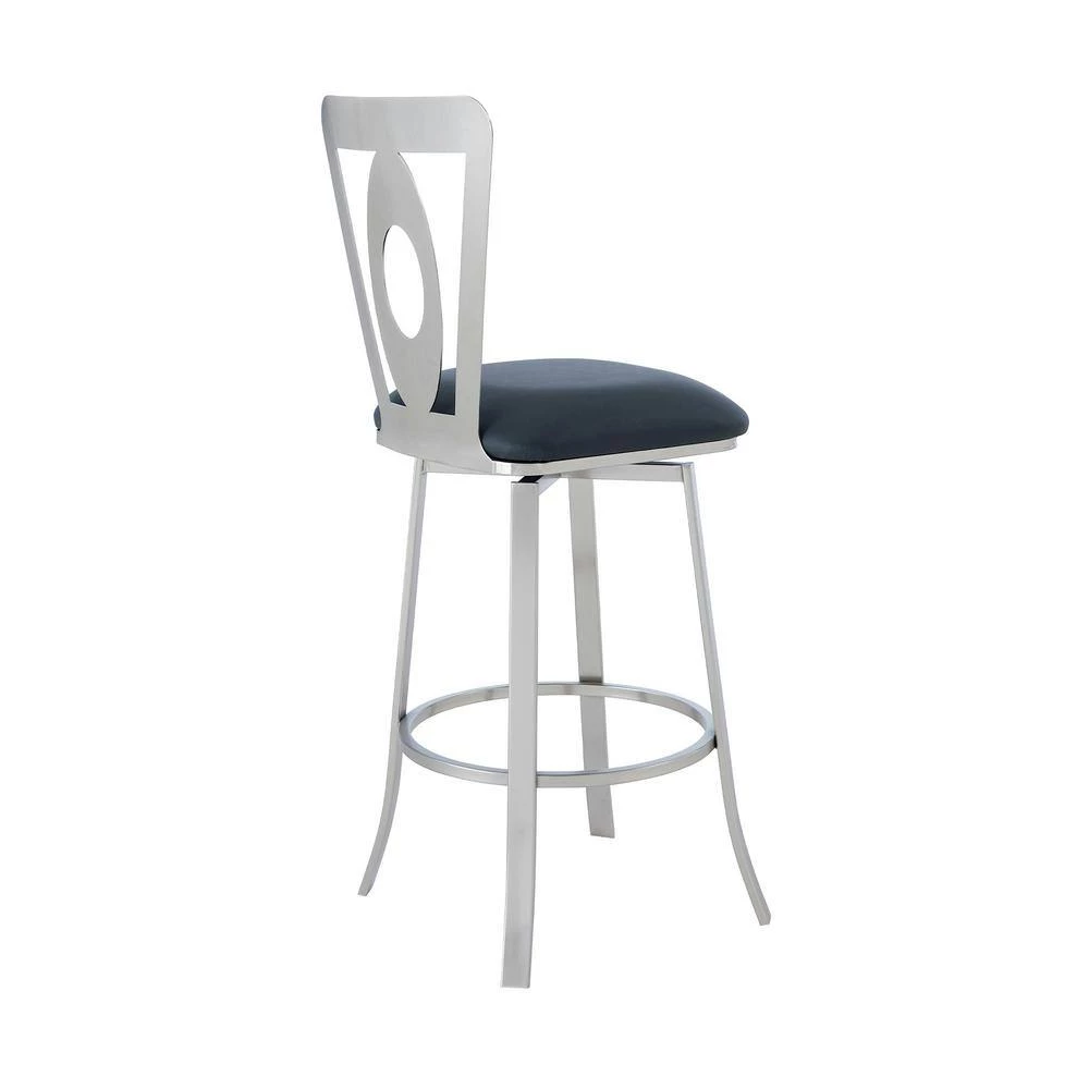 Lola Contemporary 30 in. Bar Height Bar Stool in Brushed Stainless Steel Finish and Grey Faux Leather by Armen Living 4 Lola Contemporary 30 in. Bar Height Bar Stool in Brushed Stainless Steel Finish and Grey Faux Leather by Armen Living - Image 2