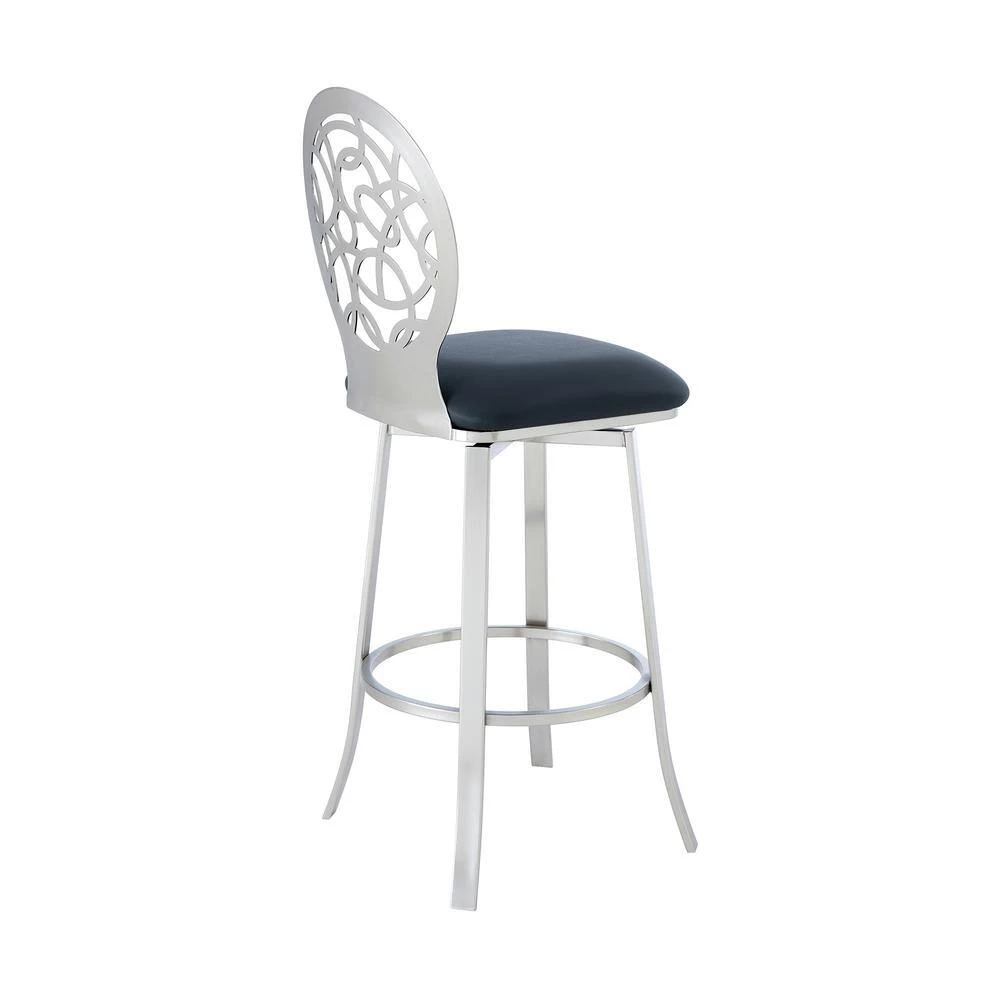 Lotus Contemporary 30 in. Bar Height Bar Stool in Brushed Stainless Steel and Grey Faux Leather by Armen Living 6 Lotus Contemporary 30 in. Bar Height Bar Stool in Brushed Stainless Steel and Grey Faux Leather by Armen Living - Image 4