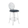 Lotus Contemporary 30 in. Bar Height Bar Stool in Brushed Stainless Steel and Grey Faux Leather by Armen Living -Armen Living Online Shop gray brushed stainless steel armen living bar stools lcltbabsgr30 64 1000