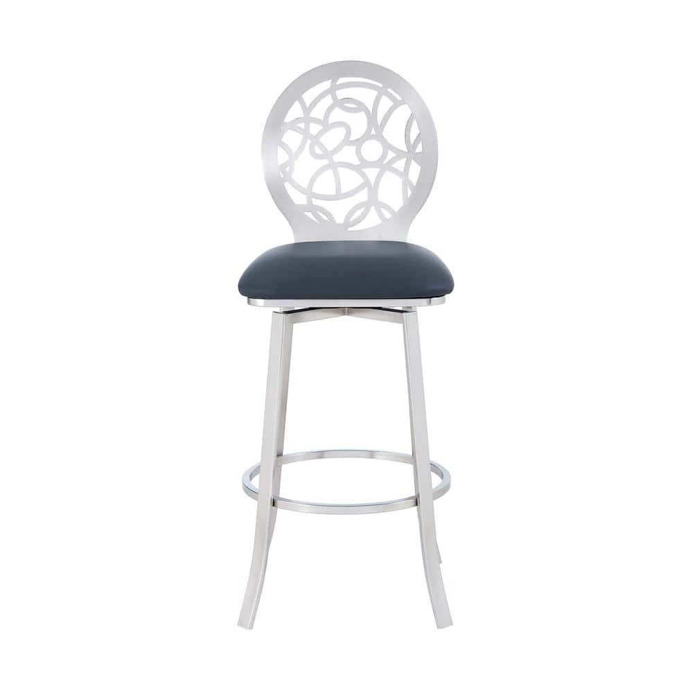 Lotus Contemporary 30 in. Bar Height Bar Stool in Brushed Stainless Steel and Grey Faux Leather by Armen Living 5 Lotus Contemporary 30 in. Bar Height Bar Stool in Brushed Stainless Steel and Grey Faux Leather by Armen Living - Image 3