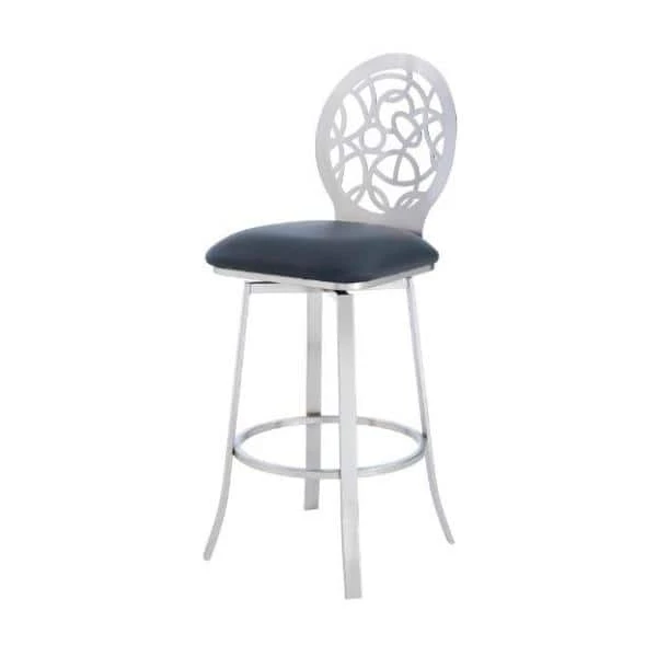 Lotus Contemporary 30 in. Bar Height Bar Stool in Brushed Stainless Steel and Grey Faux Leather by Armen Living 4 Lotus Contemporary 30 in. Bar Height Bar Stool in Brushed Stainless Steel and Grey Faux Leather by Armen Living - Image 2