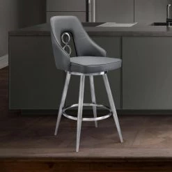 Ruby Contemporary 26 in. Counter Height Bar Stool in Brushed Stainless Steel and Grey Faux Leather by Armen Living 17 Ruby Contemporary 26 in. Counter Height Bar Stool in Brushed Stainless Steel and Grey Faux Leather by Armen Living -Armen Living Online Shop gray brushed stainless steel armen living bar stools lcrubabsgr26 31 1000