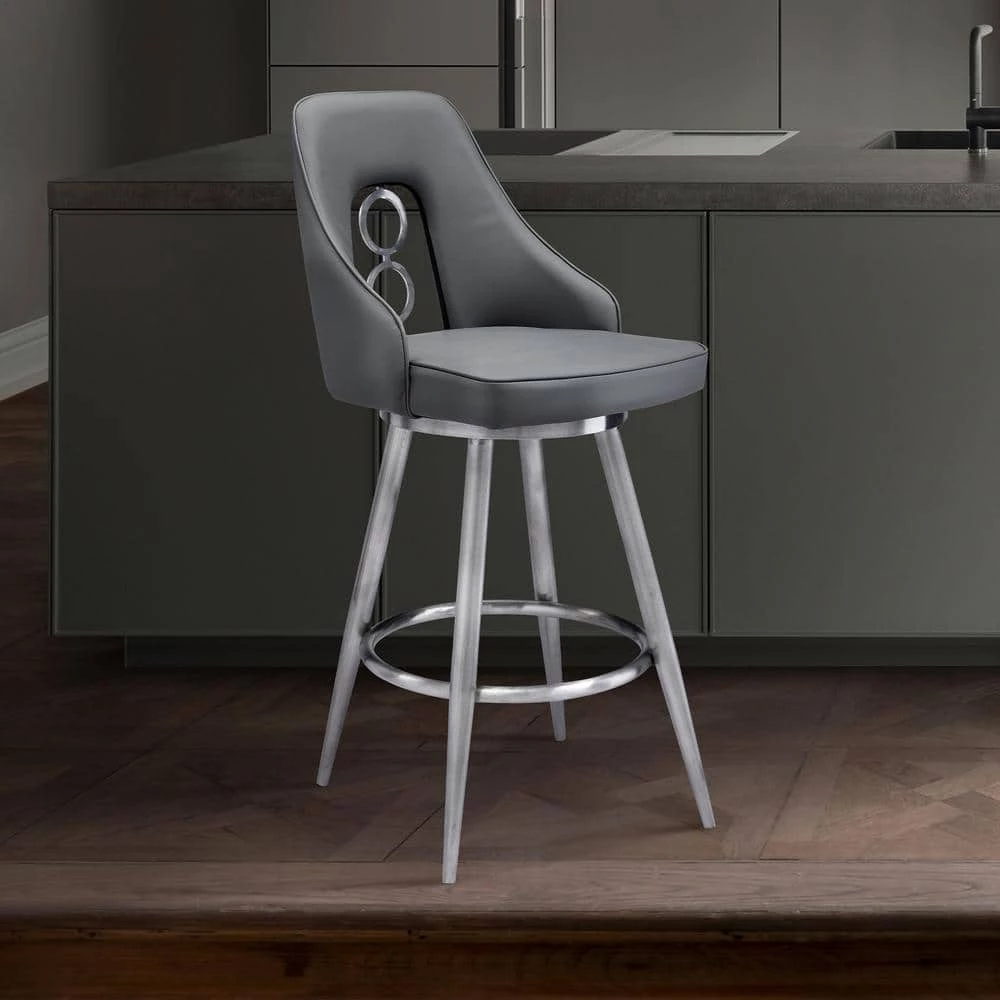 Ruby Contemporary 26 in. Counter Height Bar Stool in Brushed Stainless Steel and Grey Faux Leather by Armen Living 10 Ruby Contemporary 26 in. Counter Height Bar Stool in Brushed Stainless Steel and Grey Faux Leather by Armen Living - Image 8