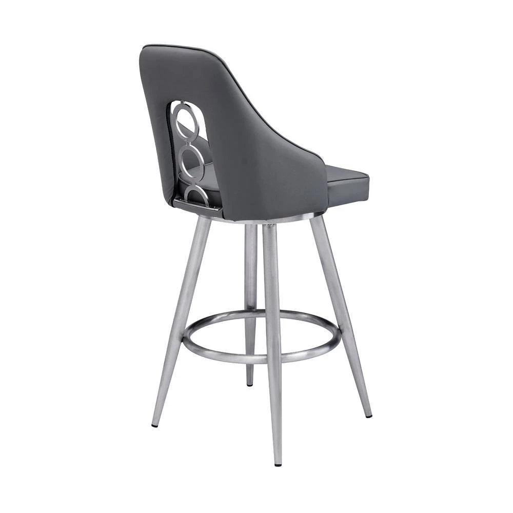 Ruby Contemporary 26 in. Counter Height Bar Stool in Brushed Stainless Steel and Grey Faux Leather by Armen Living 5 Ruby Contemporary 26 in. Counter Height Bar Stool in Brushed Stainless Steel and Grey Faux Leather by Armen Living - Image 3