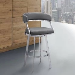 Saturn Contemporary 26 in. Counter Height Bar Stool in Brushed Stainless Steel and Grey Faux Leather by Armen Living 19 Saturn Contemporary 26 in. Counter Height Bar Stool in Brushed Stainless Steel and Grey Faux Leather by Armen Living -Armen Living Online Shop gray brushed stainless steel armen living bar stools lcsnbabsgr26 31 1000