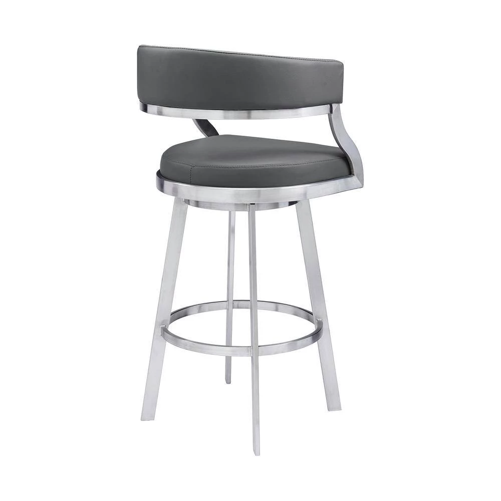 Saturn Contemporary 26 in. Counter Height Bar Stool in Brushed Stainless Steel and Grey Faux Leather by Armen Living 6 Saturn Contemporary 26 in. Counter Height Bar Stool in Brushed Stainless Steel and Grey Faux Leather by Armen Living - Image 4