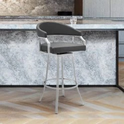 Palmdale Brushed Stainless Steel Swivel Modern Faux Leather Bar and Counter Stool by Armen Living -Armen Living Online Shop gray brushed stainless steel armen living bar stools lcvlbabssg30 31 1000