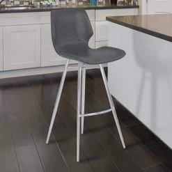 Zurich 26 in. Counter Height Metal Bar Stool in Vintage Gray Faux Leather with Brushed Stainless Steel by Armen Living -Armen Living Online Shop gray brushed stainless steel armen living bar stools lczubavgbs26 31 1000