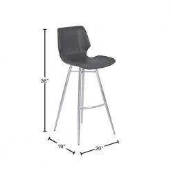 Zurich 26 in. Counter Height Metal Bar Stool in Vintage Gray Faux Leather with Brushed Stainless Steel by Armen Living -Armen Living Online Shop gray brushed stainless steel armen living bar stools lczubavgbs26 40 1000
