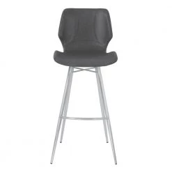 Zurich 26 in. Counter Height Metal Bar Stool in Vintage Gray Faux Leather with Brushed Stainless Steel by Armen Living -Armen Living Online Shop gray brushed stainless steel armen living bar stools lczubavgbs26 c3 1000