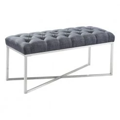 Noel Slate Grey Linen and Brushed Stainless Steel Contemporary Bench by Armen Living