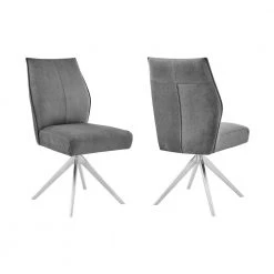 Monarch Swivel Dining Room Accent Chair in Grey Fabric and Brushed Stainless Steel (Set of 2) by Armen Living