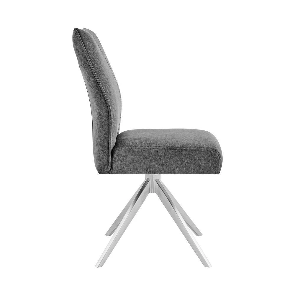 Monarch Swivel Dining Room Accent Chair in Grey Fabric and Brushed Stainless Steel (Set of 2) by Armen Living 4 Monarch Swivel Dining Room Accent Chair in Grey Fabric and Brushed Stainless Steel (Set of 2) by Armen Living - Image 2