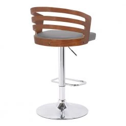 Adele Mid-Century 36 in. to 44 in. Chrome Swivel Bar Stool with Grey Faux Leather and Walnut Veneer by Armen Living -Armen Living Online Shop gray chrome armen living bar stools lcadswbagrwa 1f 1000