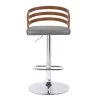 Adele Mid-Century 36 in. to 44 in. Chrome Swivel Bar Stool with Grey Faux Leather and Walnut Veneer by Armen Living -Armen Living Online Shop gray chrome armen living bar stools lcadswbagrwa 64 1000
