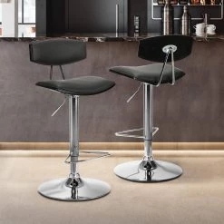 Erik Adjustable Gray Faux Leather Swivel Bar Stool with Chrome Base by Armen Living -Armen Living Online Shop gray chrome armen living bar stools lcekbablgr 31 1000