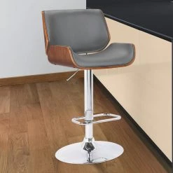 London Contemporary 37 in. to 46 in. Grey Faux Leather Swivel Bar Stool with Chrome and Walnut Wood by Armen Living -Armen Living Online Shop gray chrome armen living bar stools lcloswbagrwa 31 1000