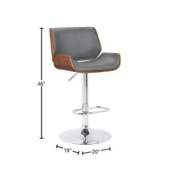 London Contemporary 37 in. to 46 in. Grey Faux Leather Swivel Bar Stool with Chrome and Walnut Wood by Armen Living -Armen Living Online Shop gray chrome armen living bar stools lcloswbagrwa 40 1000
