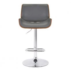 London Contemporary 37 in. to 46 in. Grey Faux Leather Swivel Bar Stool with Chrome and Walnut Wood by Armen Living