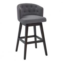 Celine 30" Bar Height Wood Swivel Tufted Bar Stool in Espresso Finish with Grey Fabric by Armen Living