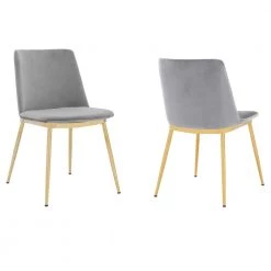 Messina Gray Velvet and Gold Metal Dining Chairs (Set of 2) by Armen Living