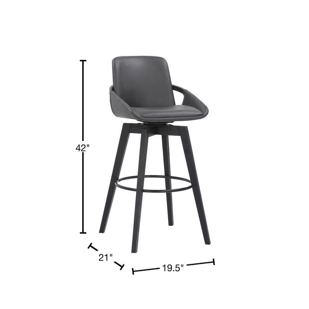 Baylor 30" Bar Height Swivel Wood Stool in Gray Faux Leather by Armen Living 5 Baylor 30" Bar Height Swivel Wood Stool in Gray Faux Leather by Armen Living - Image 3