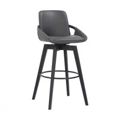 Baylor 30" Bar Height Swivel Wood Stool in Gray Faux Leather by Armen Living