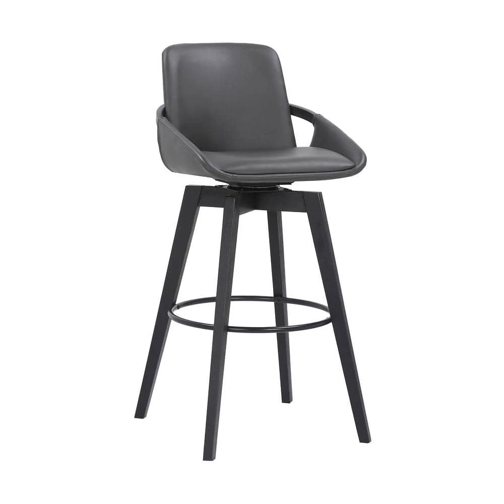 Baylor 30" Bar Height Swivel Wood Stool in Gray Faux Leather by Armen Living 3 Baylor 30" Bar Height Swivel Wood Stool in Gray Faux Leather by Armen Living