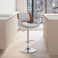 Colby 25-43 in. Adjustable Height High Back Grey Faux Leather and Chrome Finish Bar Stool by Armen Living -Armen Living Online Shop gray walnut armen living bar stools lccybawagr 31 1000